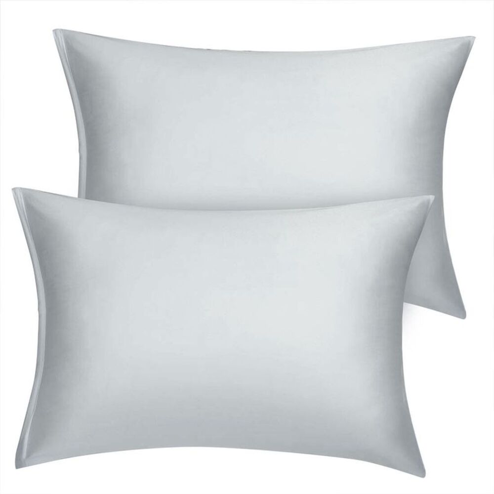2pcs Satin Pillowcase with Zipper Soft Luxury Silky Pillow Covers Silver